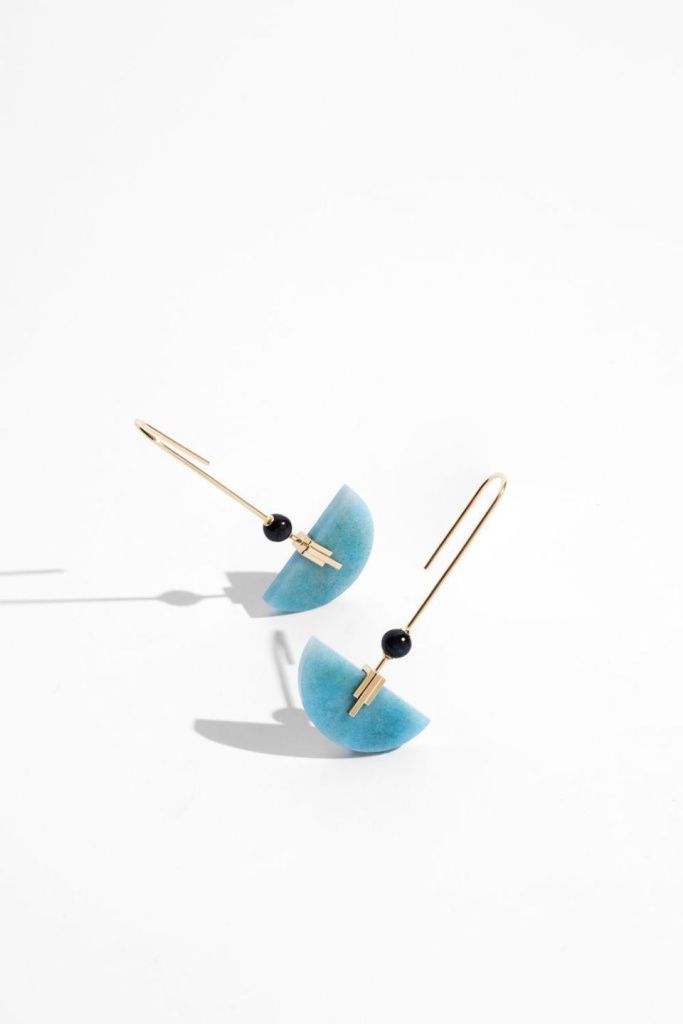Серьги Una из золота с голубым кварцем и тигровым глазом