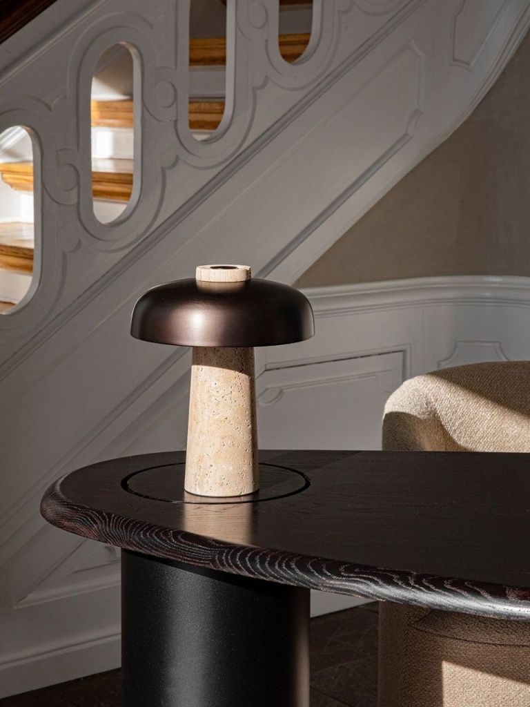 Лампа Reverse Table Lamp Travertine Bronzed Brass